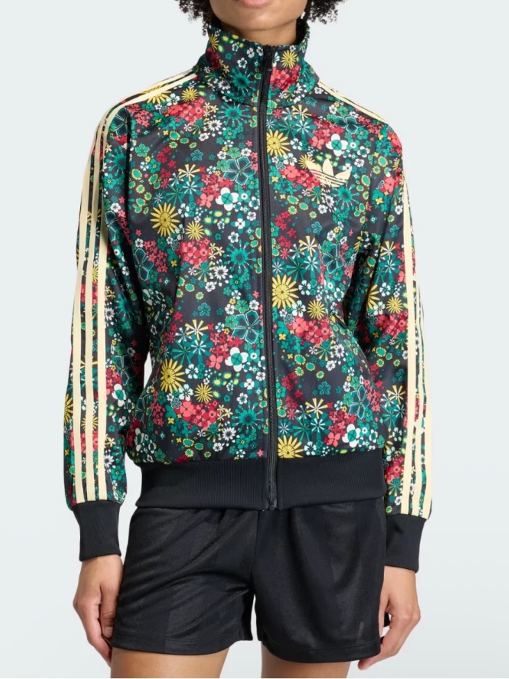 adidas Floral Bomber Jacket in Green with Multicolor Print